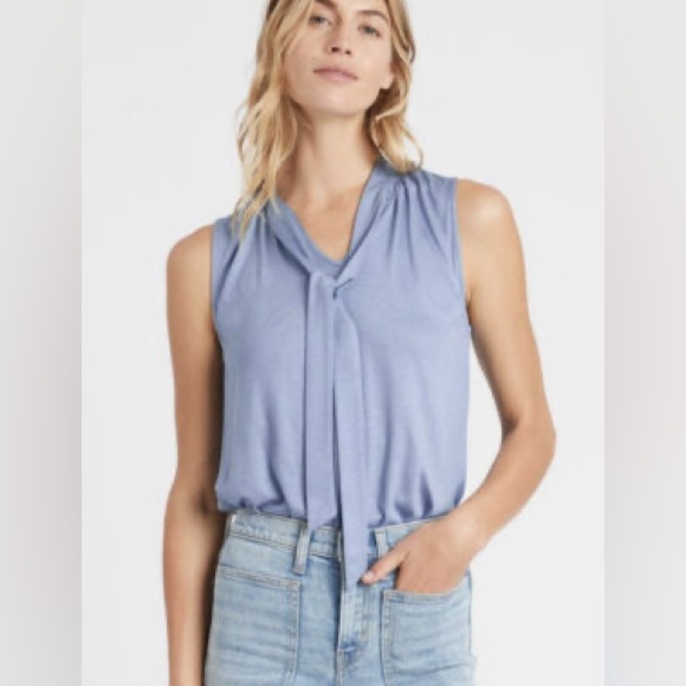 Banana republic Sleeveless Blue Tie Neck Top
